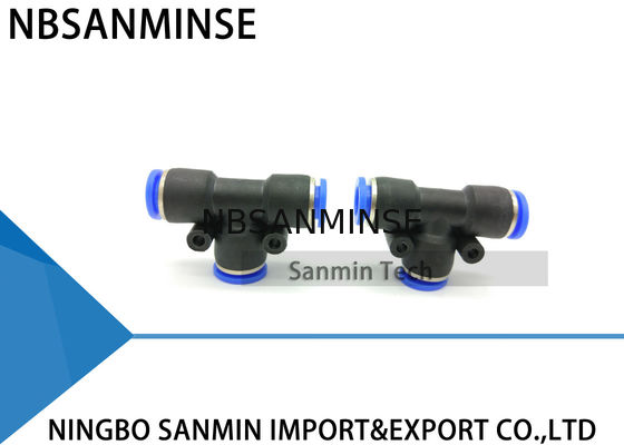 PONGA los accesorios apropiados plásticos rápidos Sanmin del compresor de aire de las colocaciones de la camiseta de la unión del tubo del empuje neumático