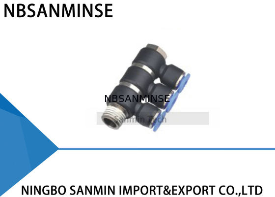 Empujar plástico del aire del banjo de la rama del tubo de las colocaciones triples universales de la unión hacia adentro el conector rápido Sanmin del eslabón giratorio