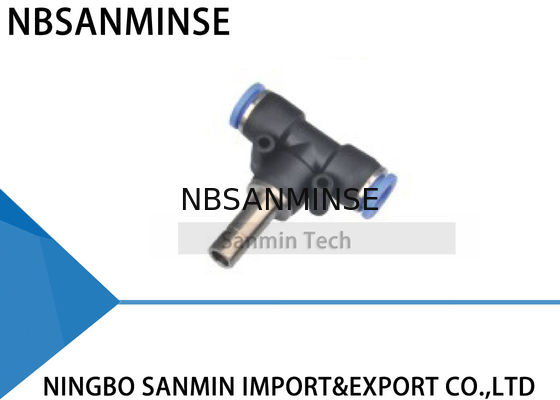 Tipo empujar neumático de PBJ T del conector hacia adentro la colocación de la unión de la camiseta para el enchufe Sanmin del igual de la manguera del tubo de aire