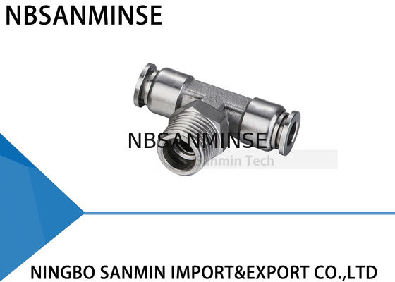 NBSANMINSE SSPT M5 M6 1/8 1/4 3/8 empujar de acero inoxidable del 1/2 SS316L hacia adentro la colocación masculina neumática de la camiseta de la rama de la categoría alimenticia