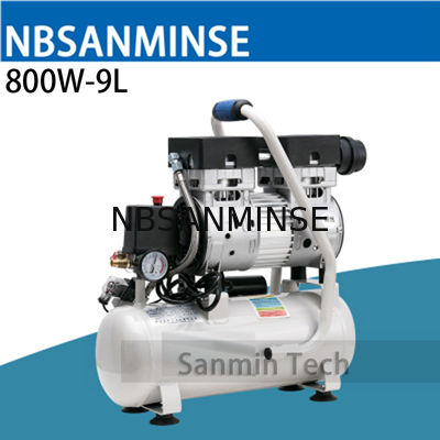 800W - uso casero de trabajo AC220V Sanmin de alta calidad de mini de aire 9L del compresor de Oilless madera muda de alta presión del diseño